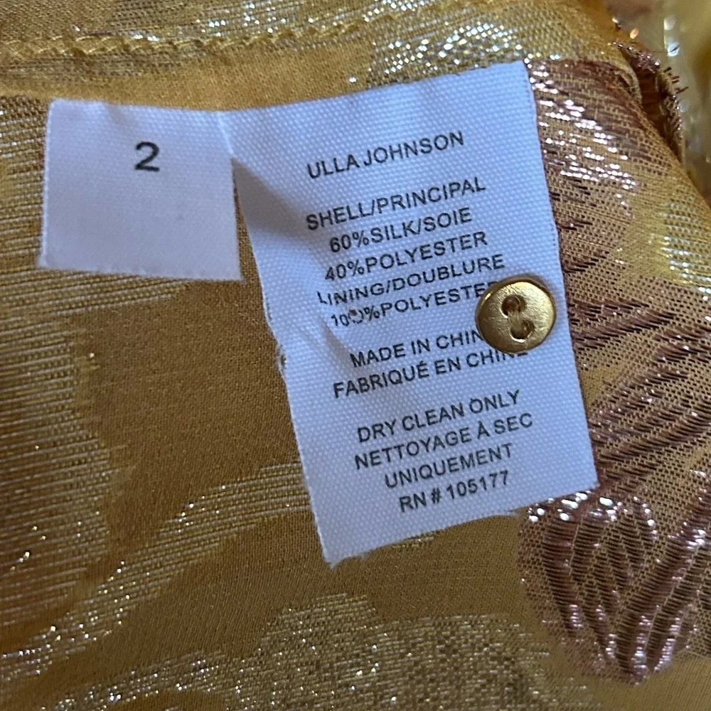 Ulla Johnson Aster Metallic Floral Blouse in Gold Orange Citrine Sz 2
